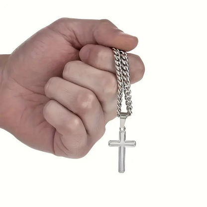 ⛓️ MOST 50% KEDVEZMÉNY! ✝️ Férfi rozsdamentes acél kereszt nyaklánc - Időtlen szimbólum, tartós anyagok és ajándékcsomagolás
